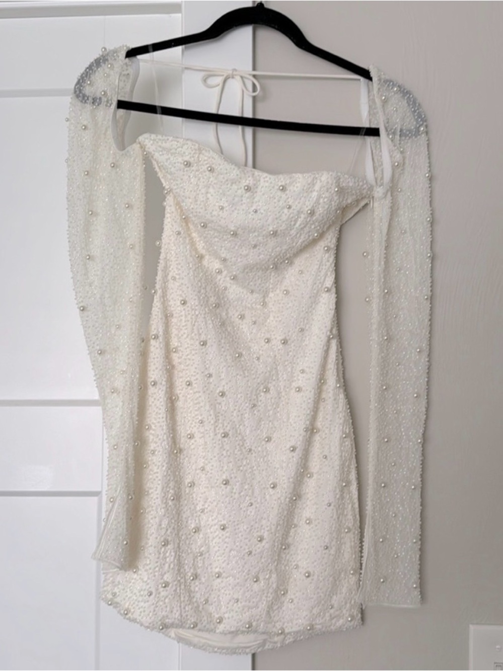 Oh Polly Never Worn Milan Pearl-Embellished White Mini Dress